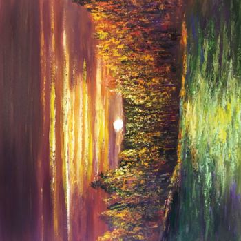 Painting titled "Coucher sur la forêt" by Anne Vignau, Original Artwork