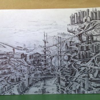 Drawing titled "City spiral way" by Avi Wass, Original Artwork
