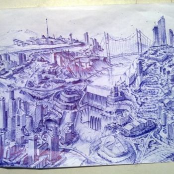 Drawing titled "Dam city" by Avi Wass, Original Artwork
