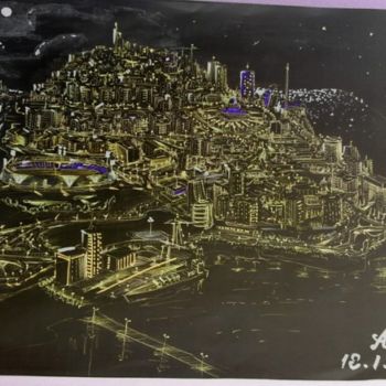 Drawing titled "city mt. at night" by Avi Wass, Original Artwork, Other