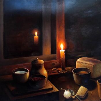 Painting titled "The late Supper / П…" by Vladimir Abaimov, Original Artwork, Oil