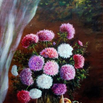 Painting titled "Still-life with Ast…" by Vladimir Abaimov, Original Artwork, Oil