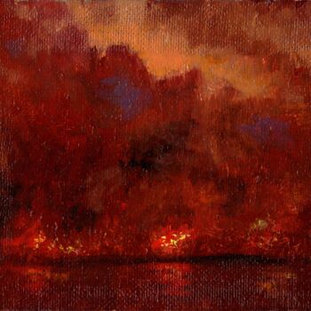 Painting titled "Forest Fire / Лесно…" by Vladimir Abaimov, Original Artwork, Oil