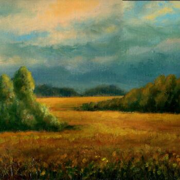 Painting titled "Among the Fields in…" by Vladimir Abaimov, Original Artwork, Oil
