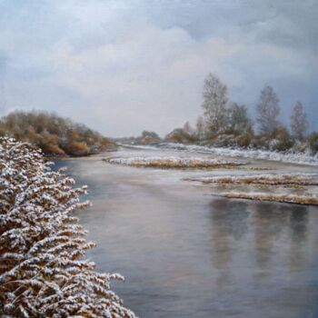 Painting titled "First Snow on Inia…" by Vladimir Abaimov, Original Artwork, Oil