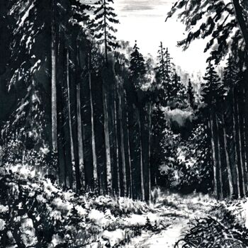 Dessin intitulée "Among the Winter 28…" par Vladimir Abaimov, Œuvre d'art originale, Encre