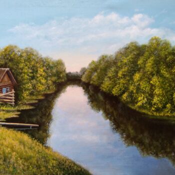 Painting titled "On the Mana River /…" by Vladimir Abaimov, Original Artwork, Oil