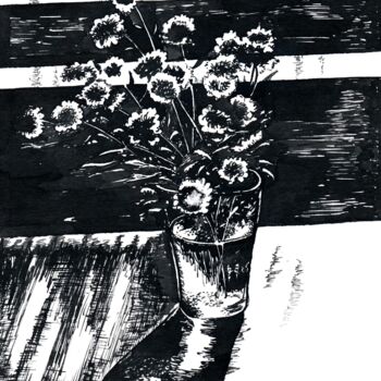 Drawing titled "Dunno Flowers / Цве…" by Vladimir Abaimov, Original Artwork, Ink