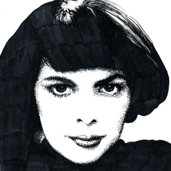 Рисунок под названием "Mireille Mathieu 6…" - Владимир Абаимов, Подлинное произведение искусства, Чернила