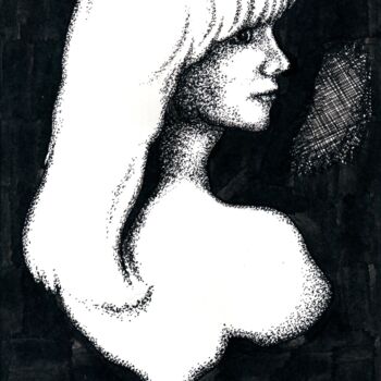 Zeichnungen mit dem Titel "The Woman in a Blac…" von Vladimir Abaimov, Original-Kunstwerk, Tinte