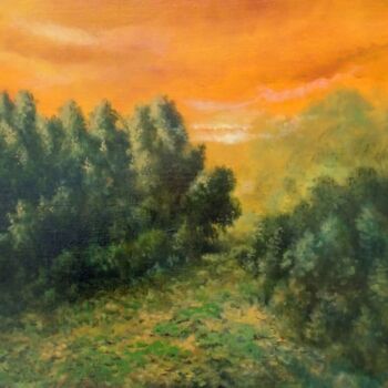 Painting titled "On the Sunset / На…" by Vladimir Abaimov, Original Artwork, Oil