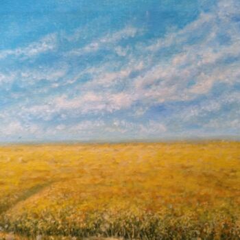 Картина под названием "Field, Sky, Clouds…" - Владимир Абаимов, Подлинное произведение искусства, Масло
