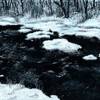 Dessin intitulée "Last Snow /   После…" par Vladimir Abaimov, Œuvre d'art originale, Encre