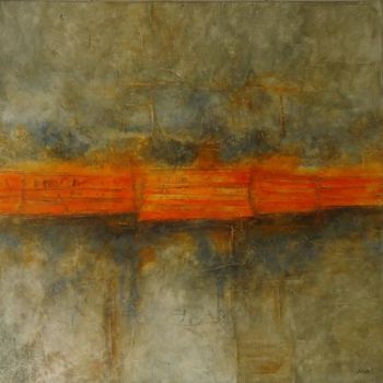 Painting titled "LIGNE ORANGE" by Annick Volant-Vettu (AVVA), Original Artwork, Acrylic Mounted on Wood Stretcher frame