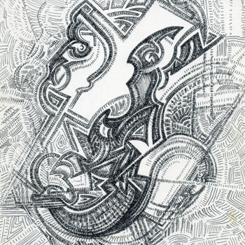 Dibujo titulada "mask" por Ax Malin, Obra de arte original, Bolígrafo