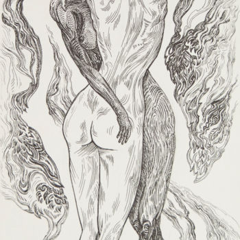Drawing titled "embrace" by Ax Malin, Original Artwork, Ballpoint pen