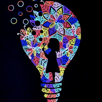 Dessin intitulée "Ampoule et bulles" par Axbane, Œuvre d'art originale, Acrylique