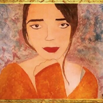 Painting titled "Sara "La musa"" by Axel Frías, Original Artwork, Watercolor Mounted on Glass