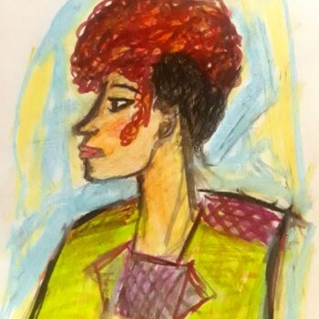 Peinture intitulée "Mujer con pelo afro" par Axel Frías, Œuvre d'art originale, Pastel