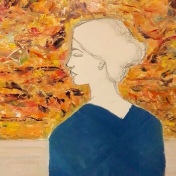 Painting titled "Mujer de perfil. 2/…" by Axel Frías, Original Artwork, Oil Mounted on Wood Stretcher frame