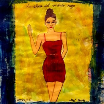 Pittura intitolato "La chica del vestid…" da Axel Frías, Opera d'arte originale, Matita