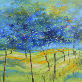 Painting titled "Paysage de Lorraine" by Axelle Bosler, Original Artwork, Oil Mounted on Wood Stretcher frame