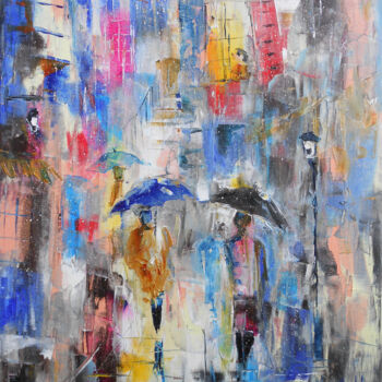 Peinture intitulée "50 Nuances de pluies" par Axelle Bosler, Œuvre d'art originale, Huile Monté sur Châssis en bois