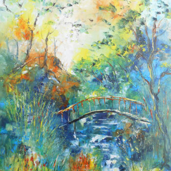 Pintura titulada "Le Pont des Sourires" por Axelle Bosler, Obra de arte original, Oleo Montado en Bastidor de camilla de mad…