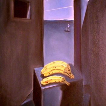 Ζωγραφική με τίτλο "Bananas in a Blue L…" από Geoffrey Cervantes/Axis, Αυθεντικά έργα τέχνης, Λάδι