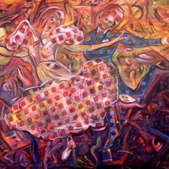 Schilderij getiteld "El baile en la plaz…" door Geoffrey Cervantes/Axis, Origineel Kunstwerk, Olie