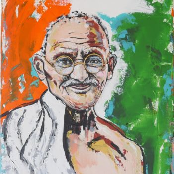 Painting titled "Gandhi" by By Axl, Original Artwork, Acrylic