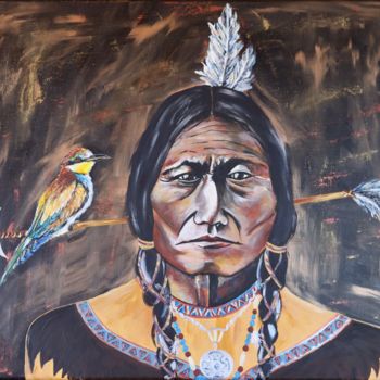 Pittura intitolato "L'indien & l'oiseau" da By Axl, Opera d'arte originale, Acrilico