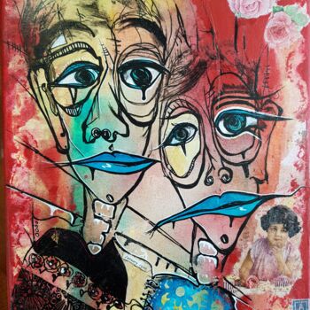 Painting titled "Maurice et Georgette" by Aya So, Original Artwork, Acrylic Mounted on Wood Stretcher frame