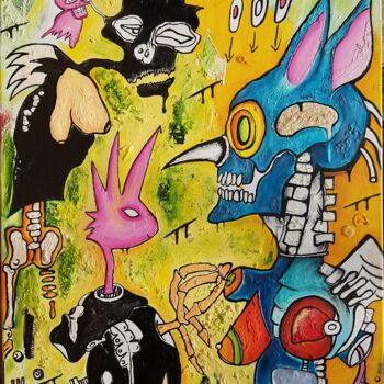 Painting titled "Bestiaire berrichon" by Aya So, Original Artwork, Acrylic Mounted on Wood Stretcher frame
