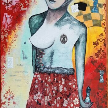 Painting titled ""Dame Isabelle au c…" by Aya So, Original Artwork, Acrylic Mounted on Wood Stretcher frame