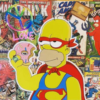 Malerei mit dem Titel "Super Homer" von Sayam, Original-Kunstwerk, Acryl Auf Keilrahmen aus Holz montiert