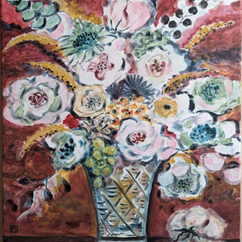 Painting titled "Fleurs de bienvenue" by Ayako Guerin, Original Artwork, Acrylic Mounted on Wood Stretcher frame
