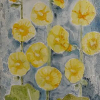 Peinture intitulée "Rose tremiere jaune" par Ayako Guerin, Œuvre d'art originale, Acrylique Monté sur Châssis en bois