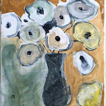 Картина под названием "fleurs dans un pot" - Ayako Guerin, Подлинное произведение искусства, Акрил Установлен на Деревянная…