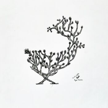 Drawing titled "Peaceful Deer" by Ayca Demirel, Original Artwork, Charcoal