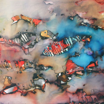 Malerei mit dem Titel "Fishes" von Aydin Baykara, Original-Kunstwerk, Aquarell