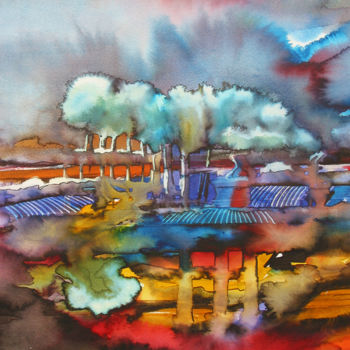 Painting titled "Absract landscape 6" by Aydin Baykara, Original Artwork, Watercolor