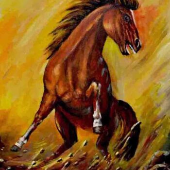 Painting titled "by horse" by Aydın Bostancı, Original Artwork, Acrylic
