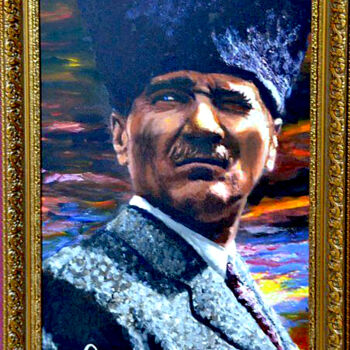 Painting titled "Atatürk" by Aydın Bostancı, Original Artwork, Acrylic Mounted on Wood Stretcher frame