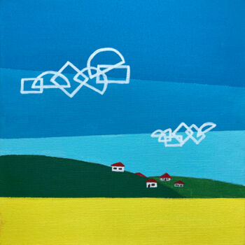 Painting titled "Village landscape" by Ayhan Çeli̇K, Original Artwork, Acrylic