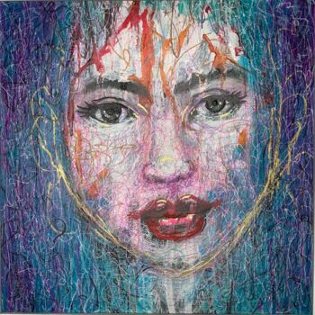 Рисунок под названием "Face 200" - Ayhan Çeli̇K, Подлинное произведение искусства, Акрил Установлен на Деревянная панель