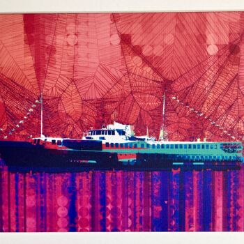 Digitale Kunst mit dem Titel "Steamboat 777" von Ayhan Çeli̇K, Original-Kunstwerk, 2D digitale Arbeit Auf Holzplatte montiert