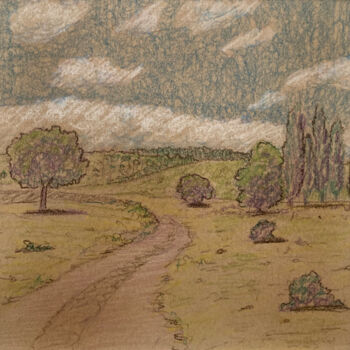 图画 标题为“Landscape Sketch 01” 由Ayhan Çeli̇K, 原创艺术品, 粉彩 安装在木板上