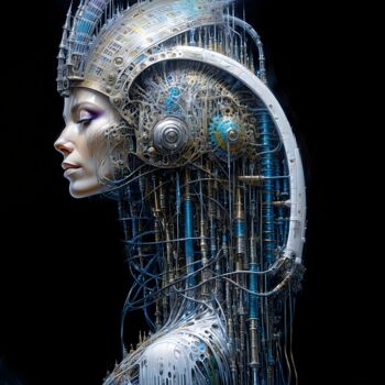 Digitale Kunst getiteld "Cyber moon princess…" door Ayman Kamel, Origineel Kunstwerk, Digitaal Schilderwerk