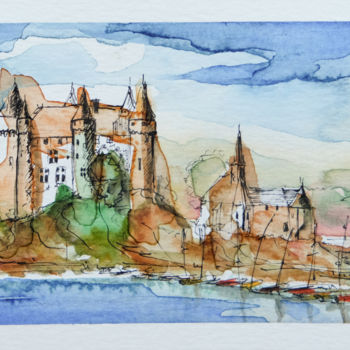 Painting titled "Chateau de Val" by Ayme, Original Artwork, Watercolor